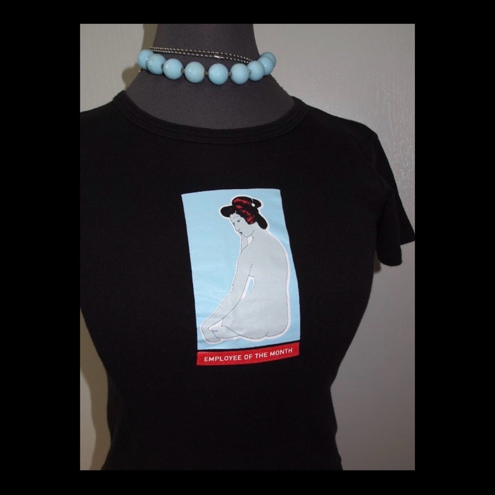 Vintage Y2K Divinas Palabras Black Crewneck Baby Tee Shirt Art History Geisha S